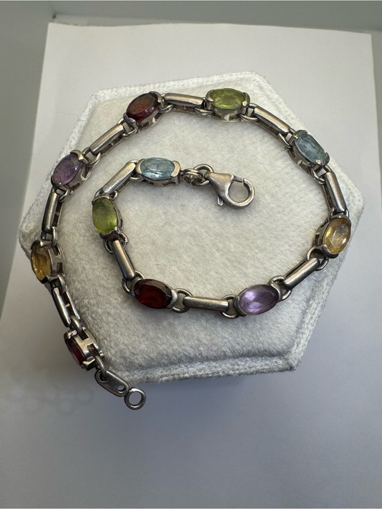 Jewelry - 925 Sterling Silver Multi Gemstone Bracelet Topaz Garnet Amethyst 7.25" 8.2g